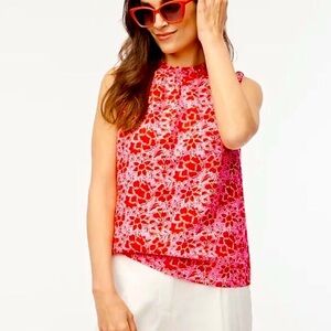 J. Crew Red and Pink Floral Poplin Blouse
